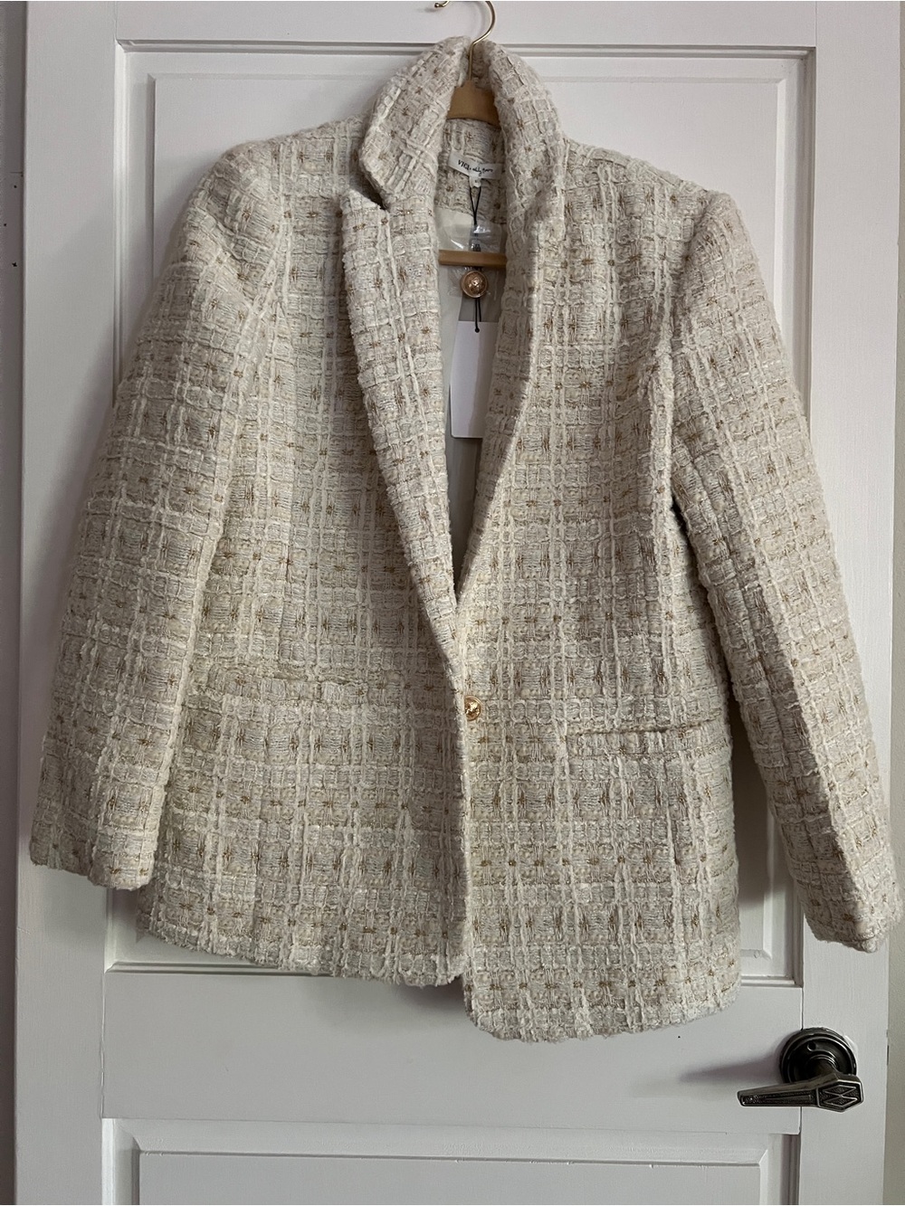 Vici Cream Tweed Single-Button Blazer